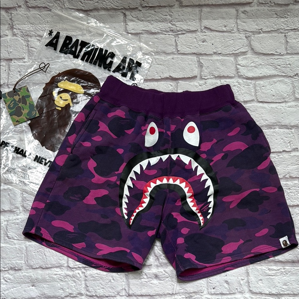 The Bathing Ape Bape Purple Camo Shark Shorts